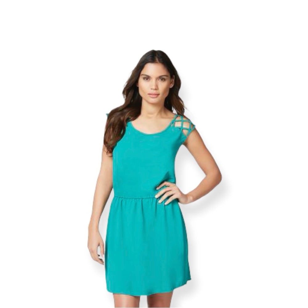 JustFab Cutout Sleeveless Blouson Mini Dress green  size Large